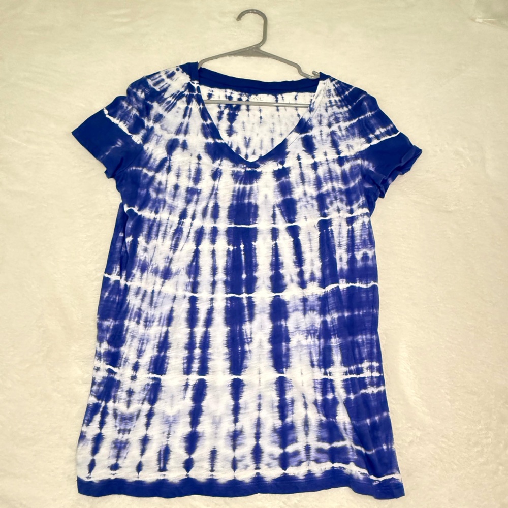 Merona Blue and White Tie-Dye Short Sleeve Top